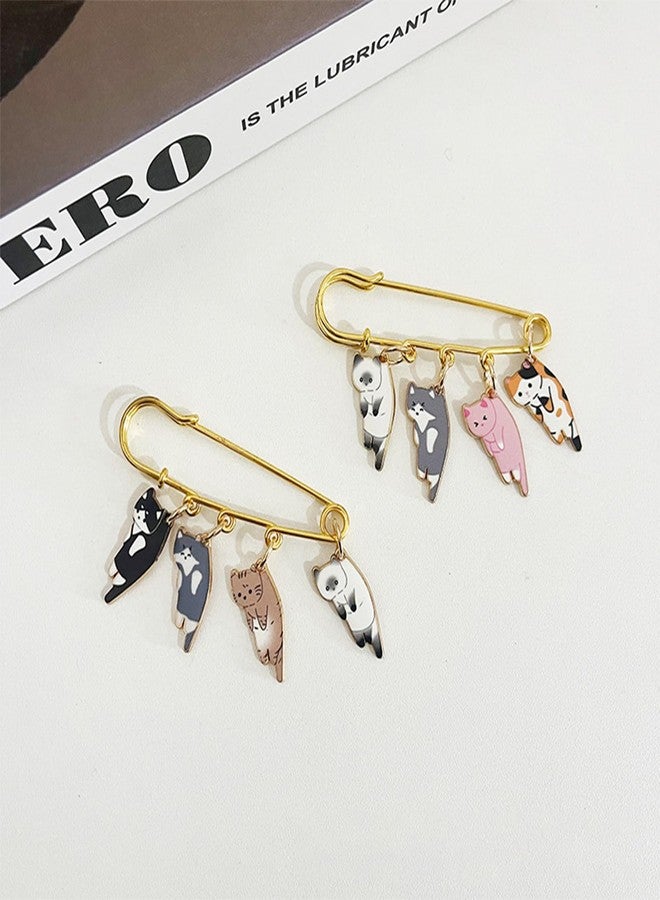 POYAMUSE Lovely Cat Charms Gold-Tone Safety Pins - Calico, Ginger, Siamese Cat Dangle Accessory Brooch Pin for Cat Lover Gift-calico - Image 4